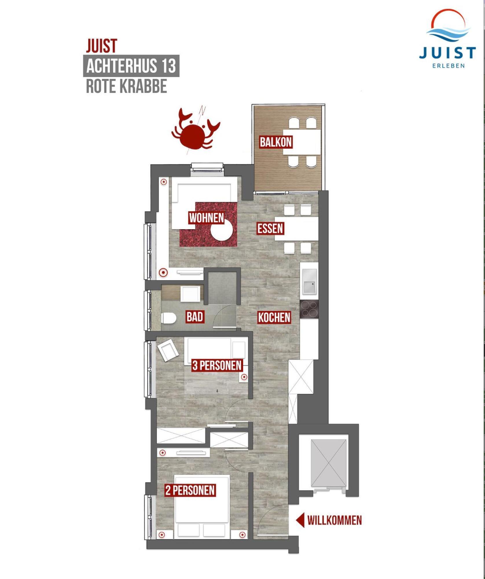 Haus Achterhus 213 - Wohnung 13 "Rote Krabbe" Йюст Экстерьер фото